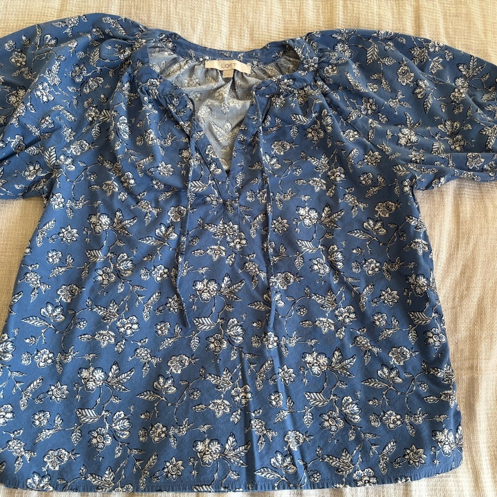 LOFT Blue Floral Blouse